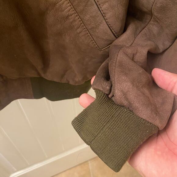 90s Vintage Timberland Dark Brown Cowhide Leather Bomber Jacket Size Large - Picture 5 of 8